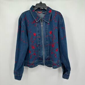 Agapo Womens Jacket L Vintage Embroidered Denim Cottagecore Western Y2K Boho